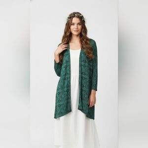 LulaRoe Kimono Cardigan Green Black Grunge Goth Punk Open Abstract L